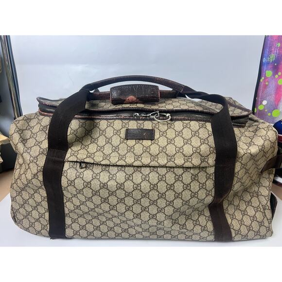 GUCCI Weekender w/wheels Brown Monogram Leather Travel Carry ON Supreme 20x11x10 - Picture 1 of 16